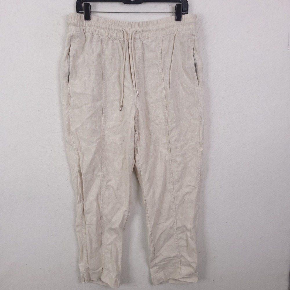Athleta Linen Joggers Womens Medium Oatmeal Beige Drawstring Casual Pants